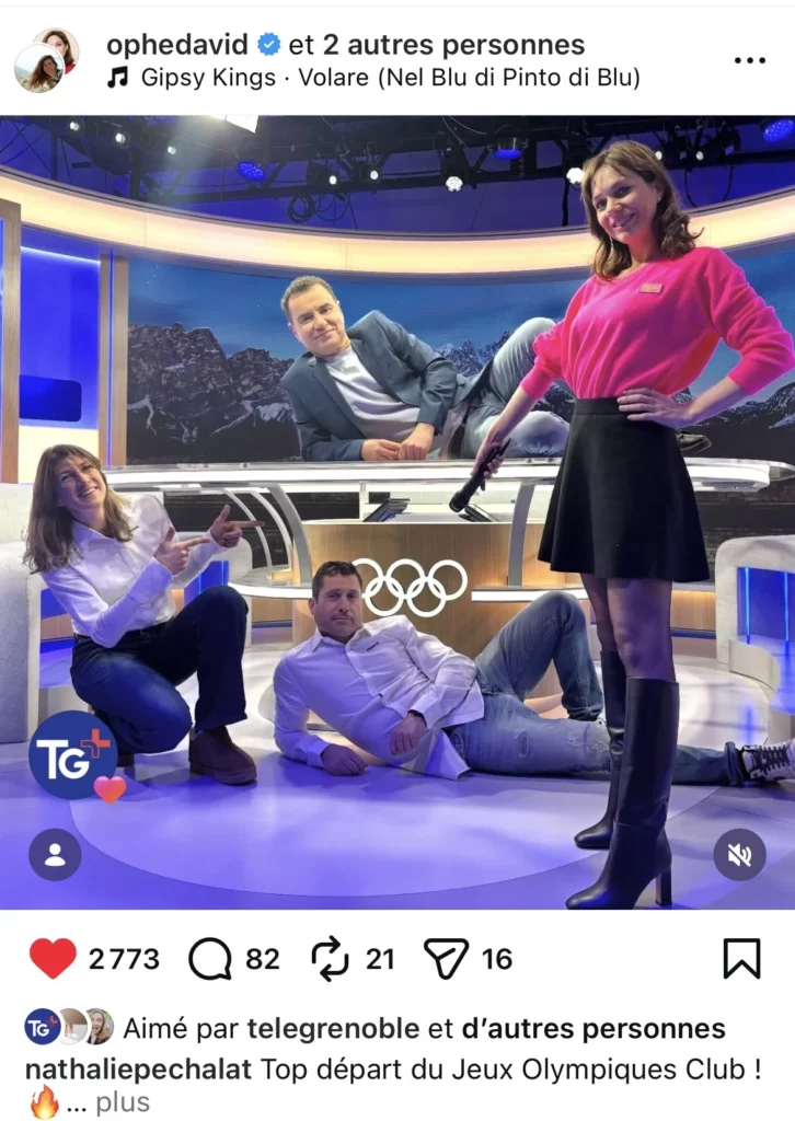 Nathalie Péchalat, Laurent Luyat, Ophélie David et Guilbault Colas sur le plateau de France Télévisions