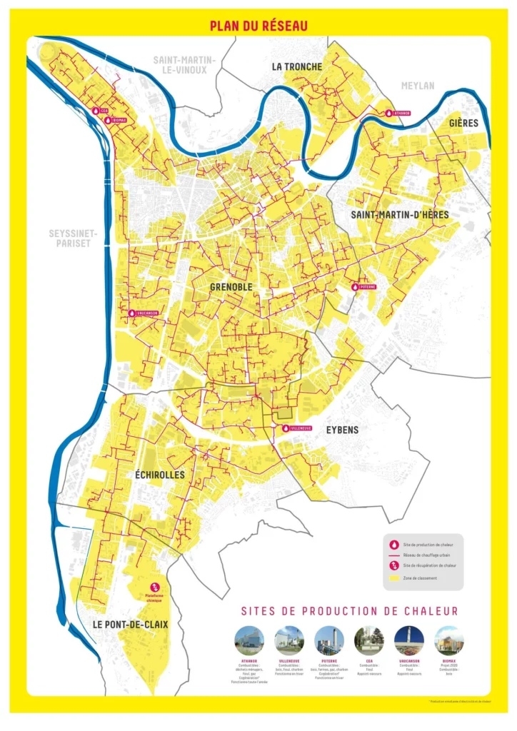 Plan du réseau de chaleur à Grenoble