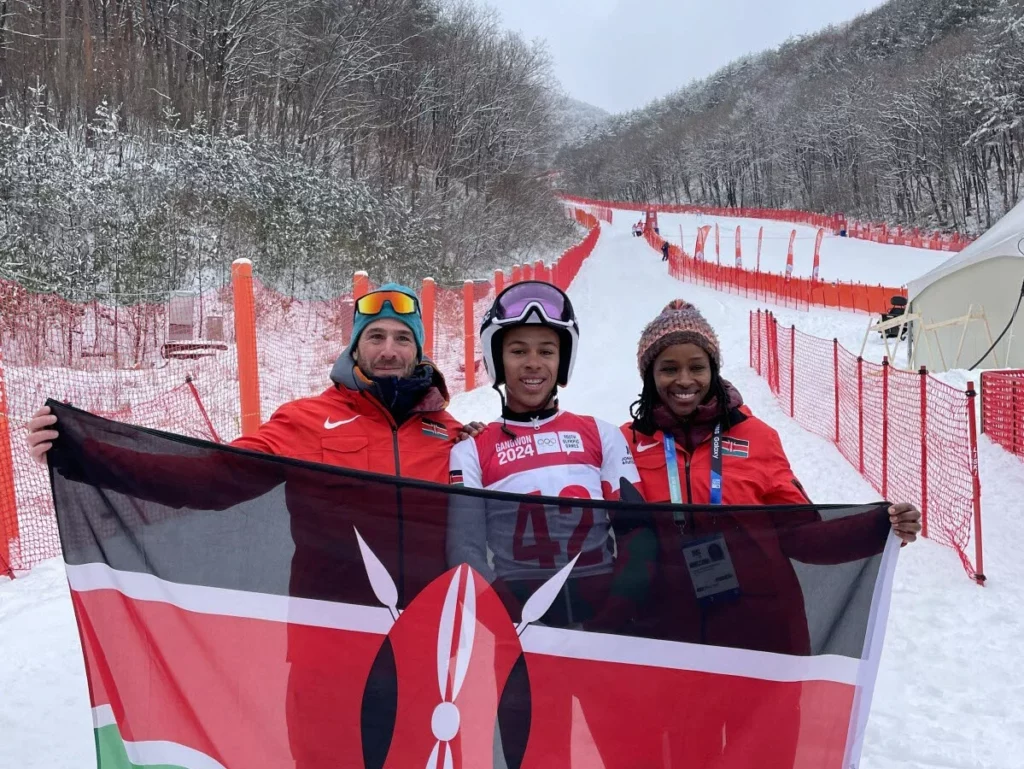 Issa Laborde avec ses parents lors des Jeux Olympiques de la jeunesse en Corée