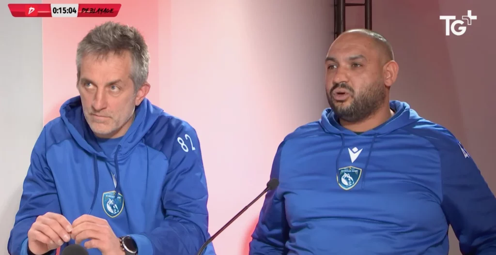 Le président et l'entraîneur du club de l'AL Echirolles de rugby sur le plateau de l'émission Déblayage sur TG+