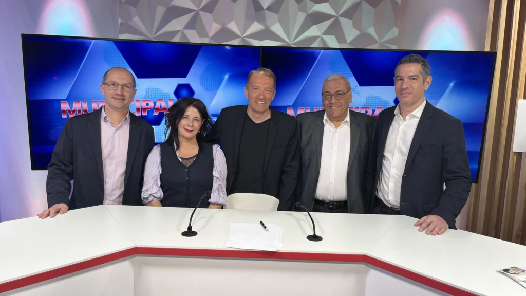 Michel Vendra, Nathalie Levrat, Thibault Leduc (journaliste), Michel Barrionuevo, Jérôme Boetti Di Castano sur le plateau de télégrenoble TG+
