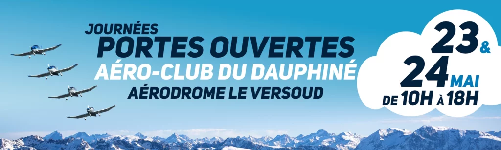 Une banderole présentant les journées portes ouvertes de l'aérodrome du dauphiné
