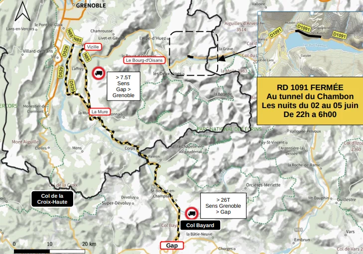 carte itinisère fermeture tunnel du chambon 