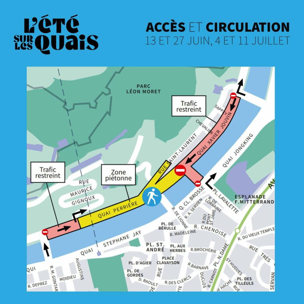 un plan de la fermeture partielle des quais de l'isère à grenoble