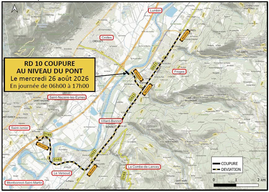 carte déviation pont de Brignoud cyclistes