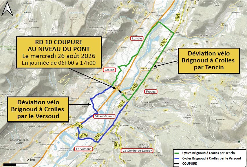carte déviation pont de Brignoud cyclistes
