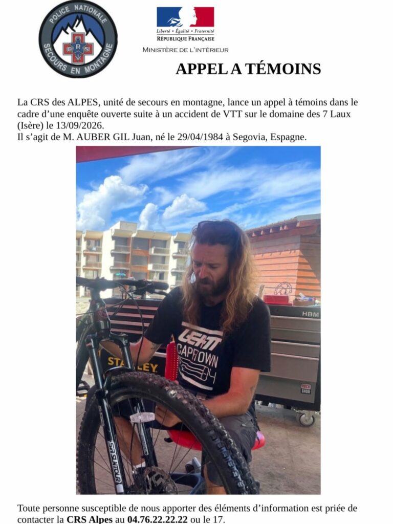 appel témoin chutte VTT CRA alpes